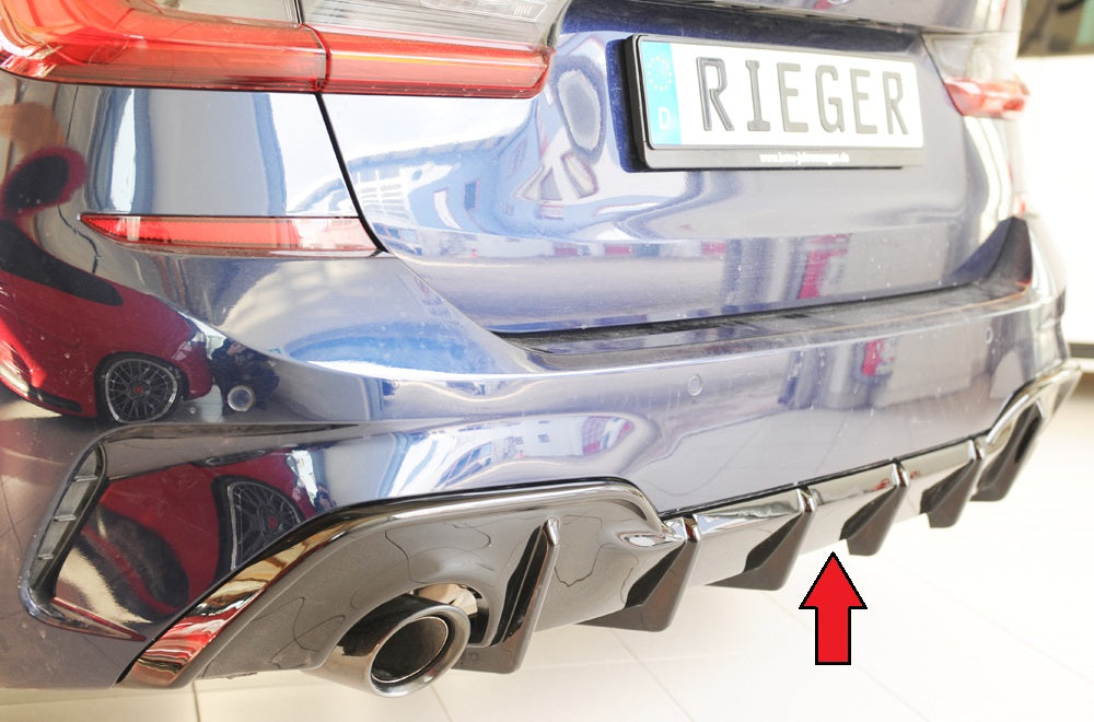 Rieger Tuning Heckeinsatz schwarz glänzend für originale M-Sport-Paket Heckschürze mit original je 1 Endrohr 90mm links/rechts, für Fahrzeuge ohne Anhängekupplung