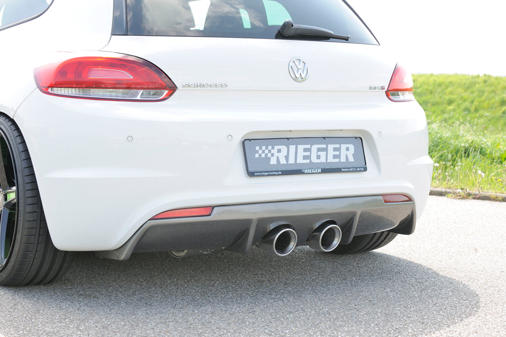 Rieger Tuning Heckeinsatz in Carbon-Look für R-Line Heckschürze mit Sport-Endschalldämpfer mit Doppelendrohr mittig (2x100mm)