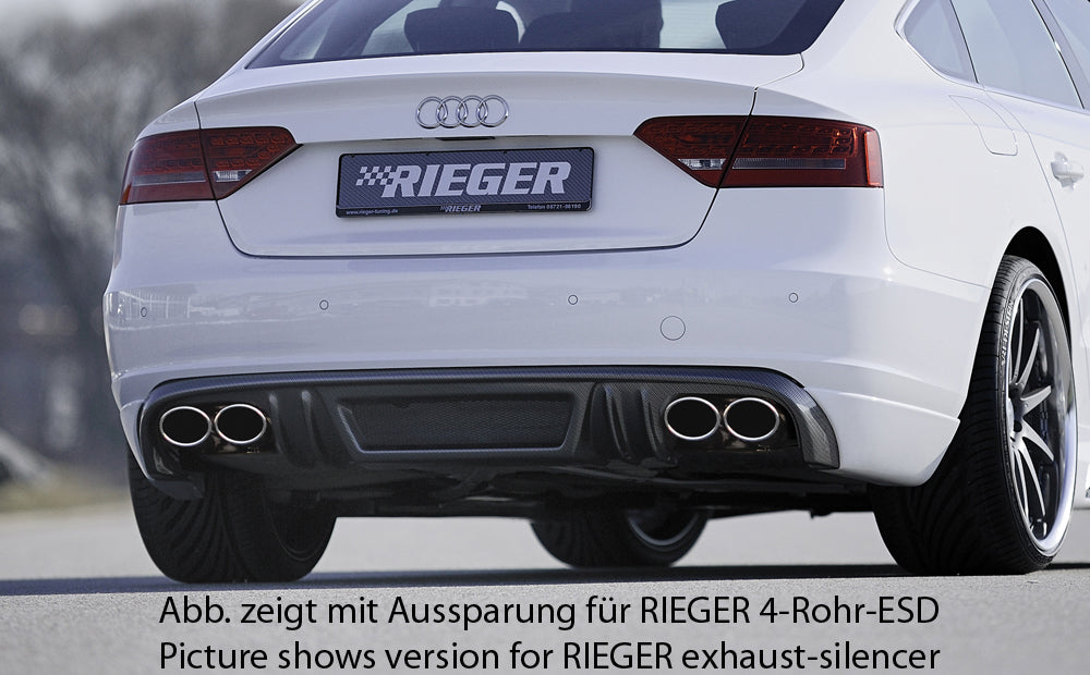 Rieger Tuning Heckschürzenansatz in Carbon-Look mit Aussparungen für original Doppelendrohr links