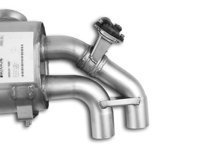 Absorptions-Sportschalldämpfer mittig für links/rechts Anlage (ohne Endrohre) mit 2 integrierten Klappen, inkl. (EG-) GENEHMIGUNG!