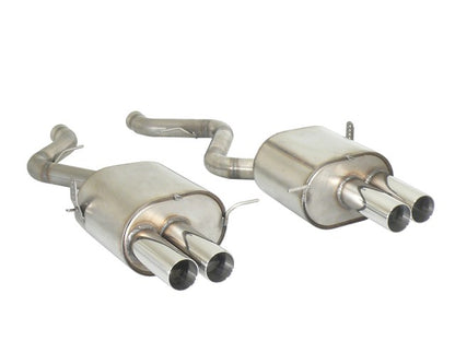 Sportschalldämpfer links/rechts mit je 2 Endrohren 80mm rund Raceline versetzt, inkl. (EG-) GENEHMIGUNG!