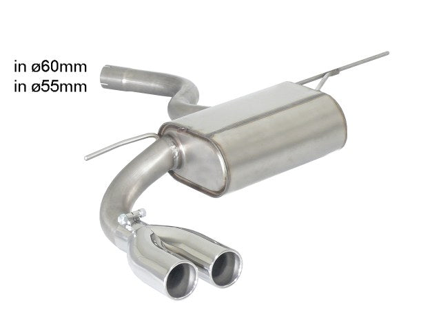 Sportschalldämpfer mit 2 Endrohren 70mm rund versetzt, inkl. (EG-) GENEHMIGUNG!