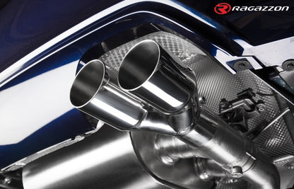 Catback-Anlage mit links/rechts je 2 Endrohren 80mm rund Raceline versetzt, mit integrierten Klappen, inkl. (EG-) GENEHMIGUNG!