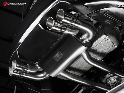 Catback-Anlage mit links/rechts je 2 Endrohren 90mm rund Sportline versetzt, mit integrierten Klappen, inkl. (EG-) GENEHMIGUNG!