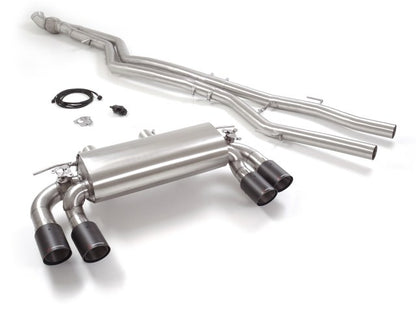 Catback-Anlage mit links/rechts je 2 Endrohren 90mm rund Carbon Shot versetzt, mit integrierten Klappen, inkl. (EG-) GENEHMIGUNG!