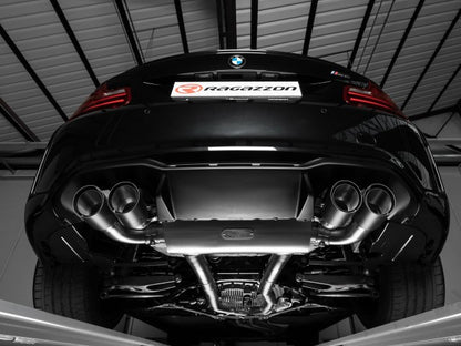 Catback-Anlage mit links/rechts je 2 Endrohren 90mm rund Carbon Shot versetzt, mit integrierten Klappen, inkl. (EG-) GENEHMIGUNG!