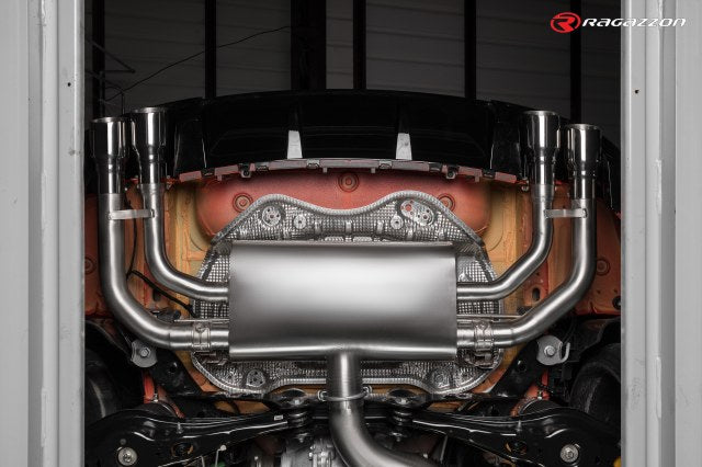 Komplettanlage mit links/rechts je 2 Endrohre 90mm rund Sportline versetzt, mit integrierten Klappen, inkl. (EG-) GENEHMIGUNG!