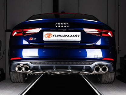 Sportschalldämpfer mit links/rechts je 2 Endrohren 102mm rund Sportline versetzt, mit integrierten Klappen, inkl. (EG-) GENEHMIGUNG!