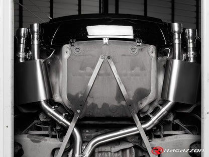 Sportschalldämpfer mit links/rechts je 2 Endrohren 90mm rund Sportline versetzt, mit elektrischen Klappen, KEINE (EG-) GENEHMIGUNG!