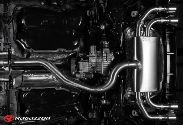 Sportschalldämpfer mit links/rechts je 2 Endrohren 102mm rund Sportline mit integrierten Klappen, inkl. (EG-) GENEHMIGUNG!