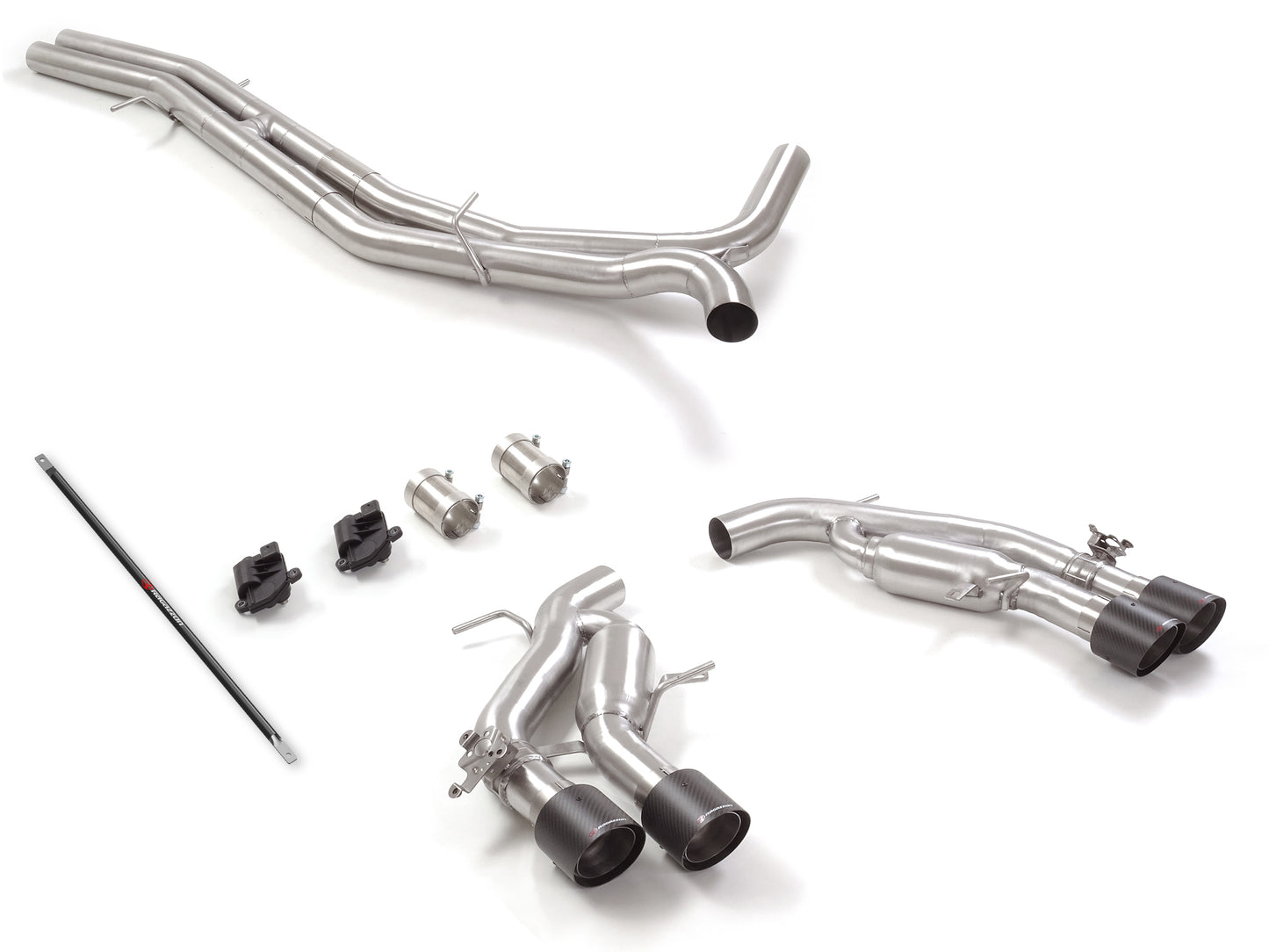 Komplettanlage mit links/rechts je 2 Endrohre 100mm rund Carbon Shot versetzt, mit integrierten Klappen, inkl. (EG-) GENEHMIGUNG!