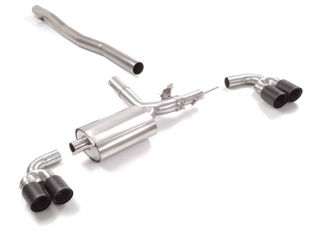 Sportschalldämpfer mit links/rechts je 2 Endrohren 90mm rund Carbon Shot versetzt, mit integrierten Klappen, inkl. (EG-) GENEHMIGUNG!