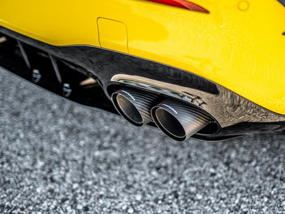 Sportschalldämpfer mit links/rechts je 2 Endrohren 90mm rund Carbon Shot versetzt, mit integrierten Klappen, inkl. (EG-) GENEHMIGUNG!