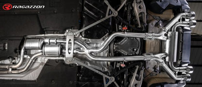 Catback-Anlage mit links/rechts je 2 Endrohren 90mm rund Sportline versetzt, mit integrierten Klappen, inkl. (EG-) GENEHMIGUNG!