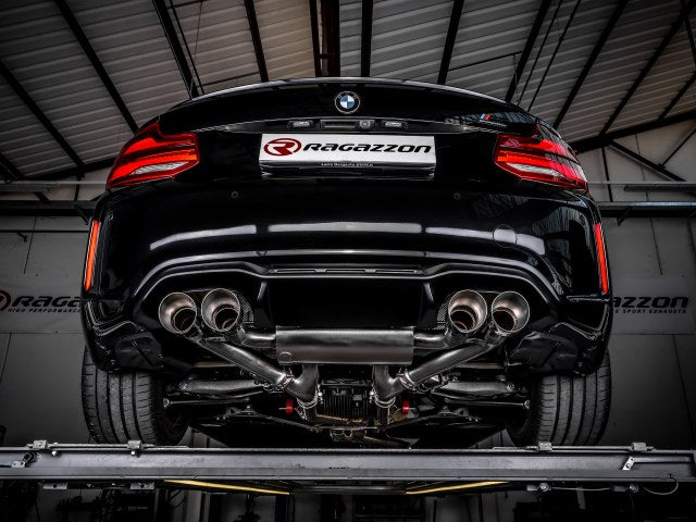 Catback-Anlage mit links/rechts je 2 Endrohren 90mm rund Sportline versetzt, mit integrierten Klappen, inkl. (EG-) GENEHMIGUNG!