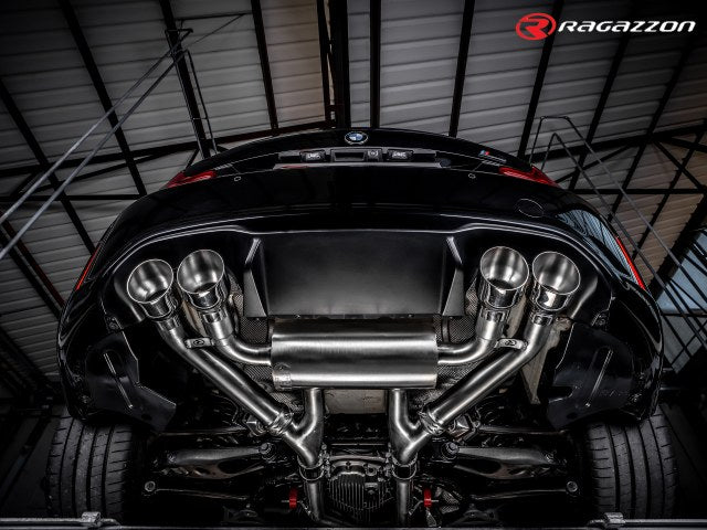 Catback-Anlage mit links/rechts je 2 Endrohren 90mm rund Sportline versetzt, mit integrierten Klappen, inkl. (EG-) GENEHMIGUNG!