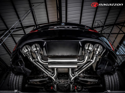 Catback-Anlage mit links/rechts je 2 Endrohren 90mm rund Sportline versetzt, mit integrierten Klappen, inkl. (EG-) GENEHMIGUNG!