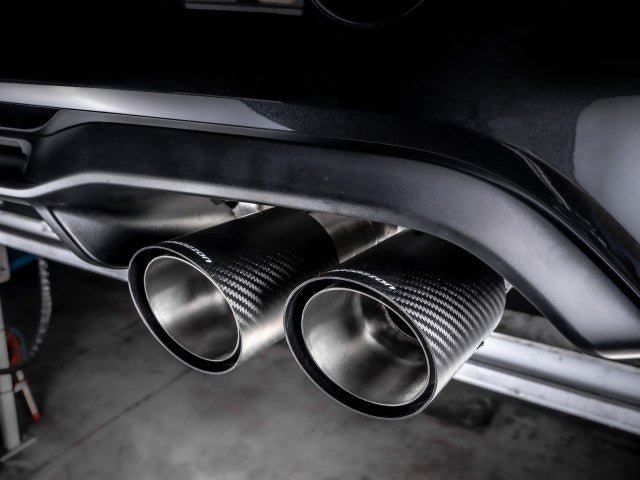 Catback-Anlage mit links/rechts je 2 Endrohren 90mm rund Carbon Shot versetzt, mit integrierten Klappen, inkl. (EG-) GENEHMIGUNG!