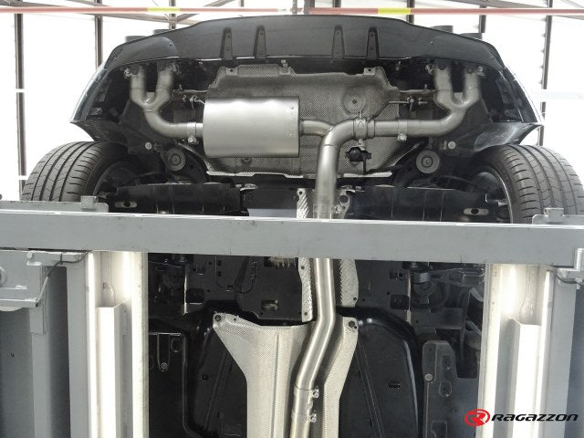 Sportschalldämpfer mit links/rechts je 2 Endrohren 90mm rund Carbon Shot versetzt, für Mercedes AMG 35 Heckschürze, inkl. (EG-) GENEHMIGUNG!