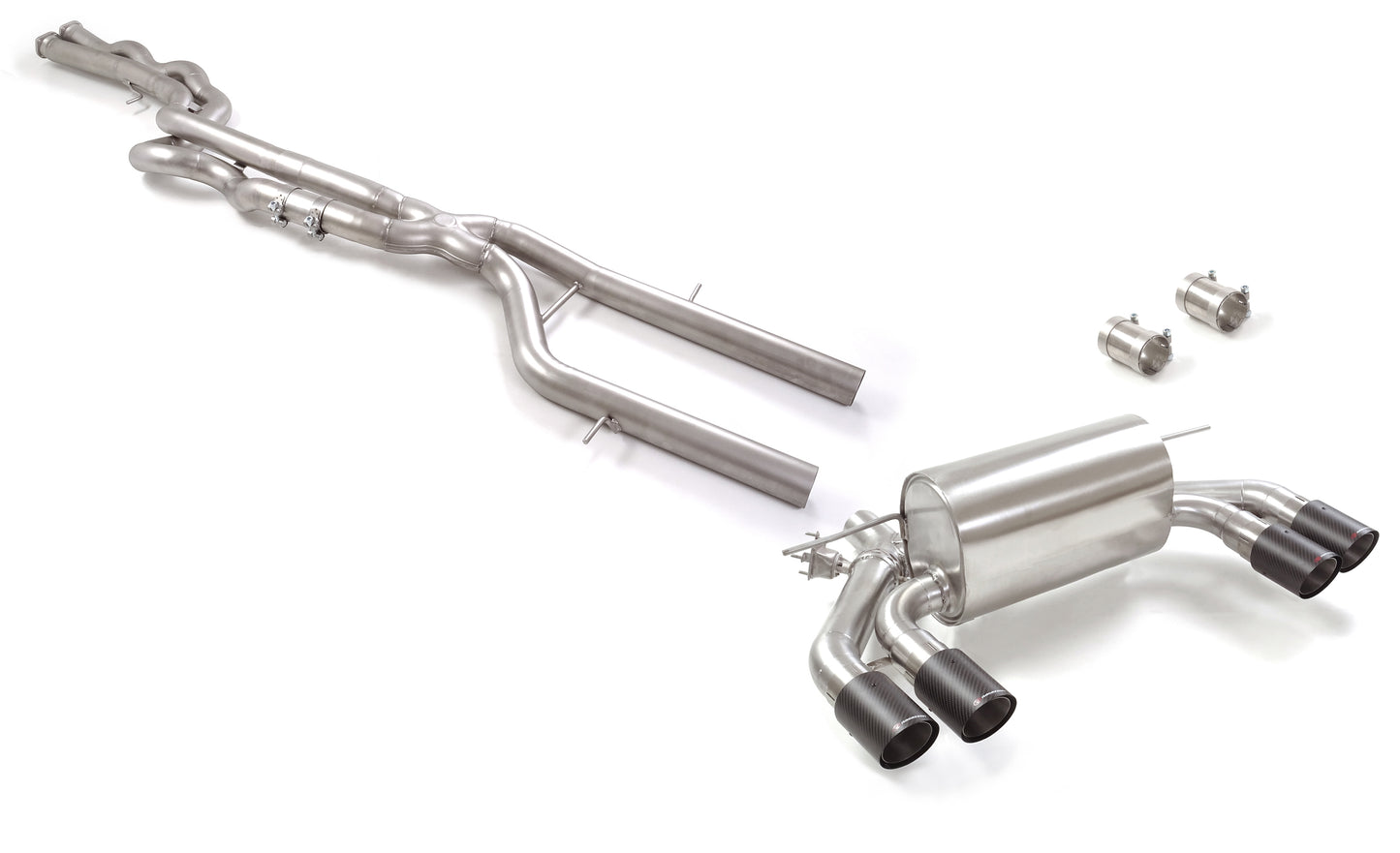 RACING OPF-Back-Anlage mit links/rechts je 2 Endrohren 90mm rund Carbon Shot versetzt, mit integrierten Klappen, KEINE (EG-) GENEHMIGUNG!