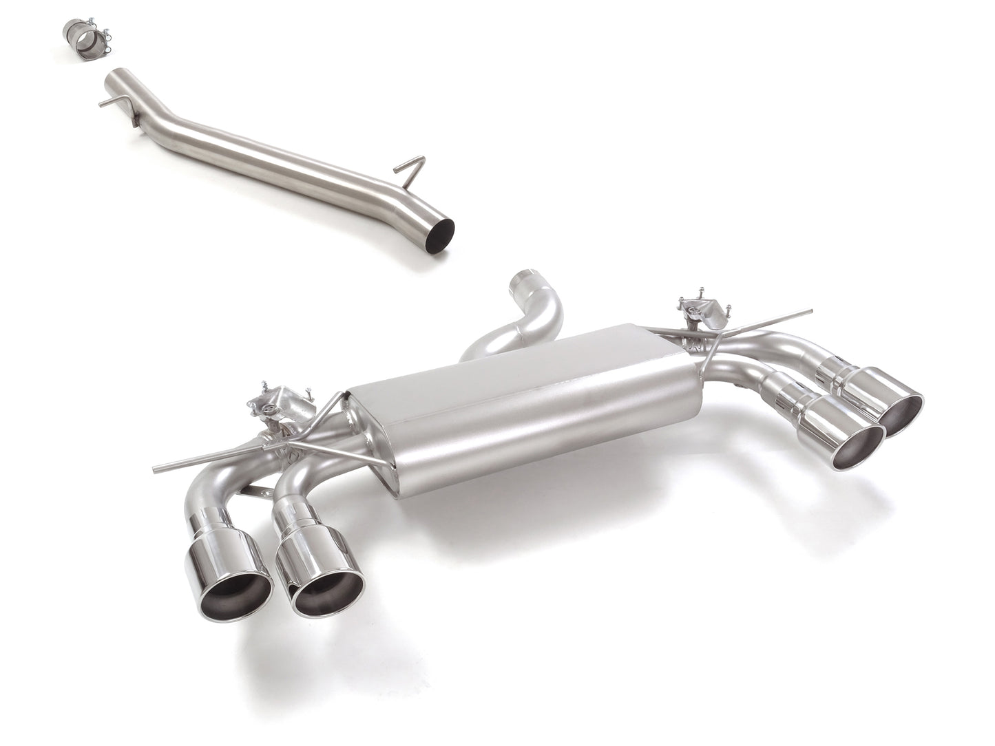 Sportschalldämpfer mit links/rechts je 2 Endrohren 102mm rund Sportline, inkl. Mittelrohr, mit integrierten Klappen, inkl. (EG-) GENEHMIGUNG!