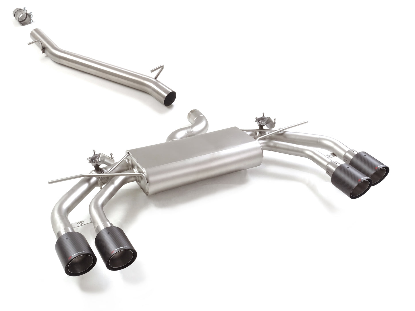 Sportschalldämpfer mit links/rechts je 2 Endrohren 100mm rund Carbon Shot, inkl. Mittelrohr, mit integrierten Klappen, inkl. (EG-) GENEHMIGUNG!