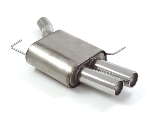 Sportschalldämpfer mit 2 Endrohren 80mm rund versetzt, inkl. (EG-) GENEHMIGUNG!