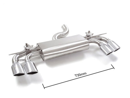 Sportschalldämpfer mit links/rechts je 2 Endrohren 108x70mm oval mit integrierten Klappen, inkl. (EG-) GENEHMIGUNG!