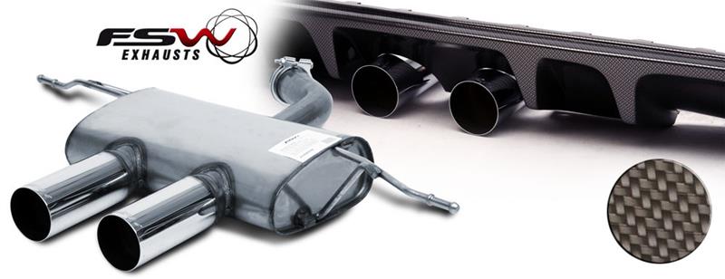 FSW Edelstahl Endschalldämpfer mit 65mm Rohrdurchmesser (Gruppe A+) mit 2 Endrohren 90 mm rund MITTIG inklusive Diffusor in Carbonoptik