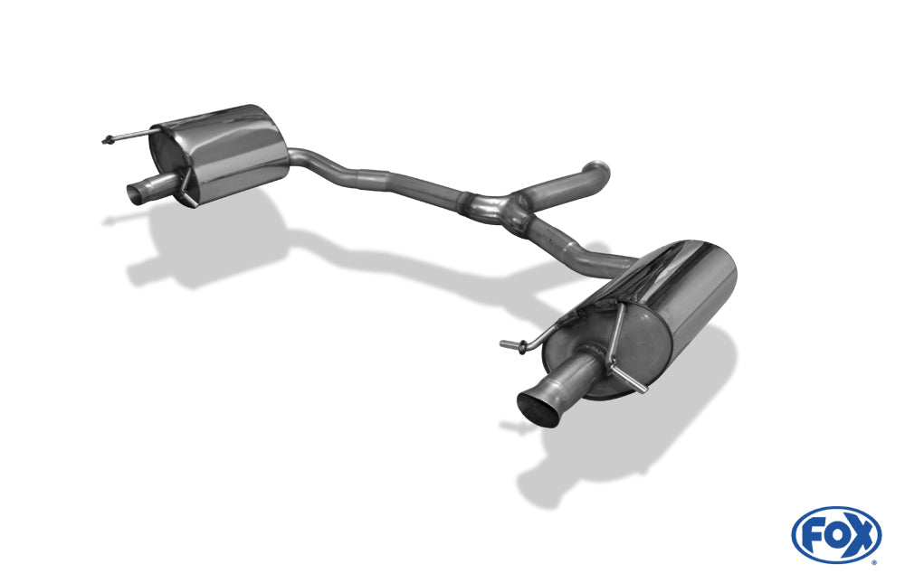 Sportschalldämpfer mit links/rechts mit Endrohren in Trichterform für Serien-Heckschürze, inkl. (EG-) GENEHMIGUNG!