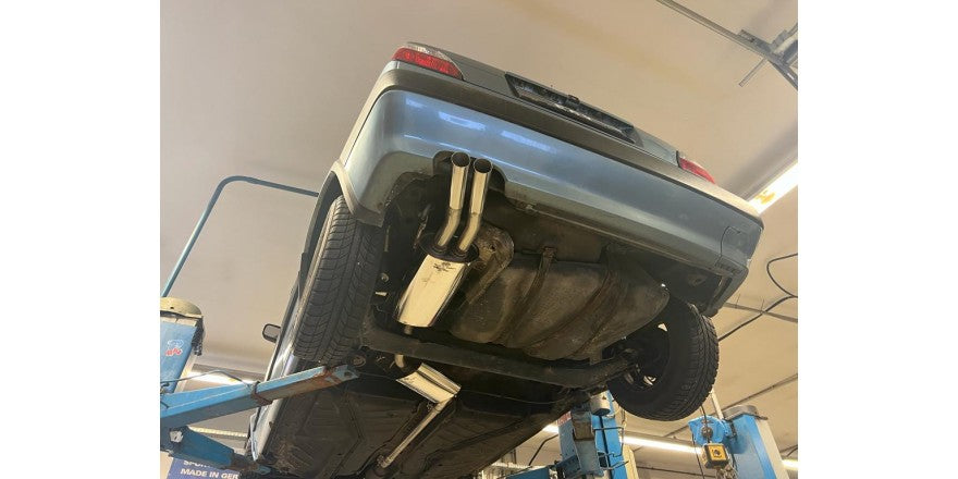 Sportschalldämpfer mit 2 Endrohren 55mm (Typ 14) mit Knick nach links, inkl. (EG-) GENEHMIGUNG!